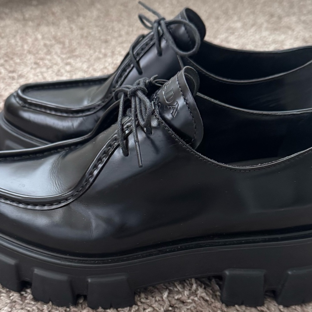 Prada Black Leather Oxfords with Polished Finish - Picture 2 of 13